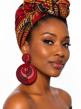 Kay Lee New York Handmade Red & Pink Seed Bead Statement Drop Earrings